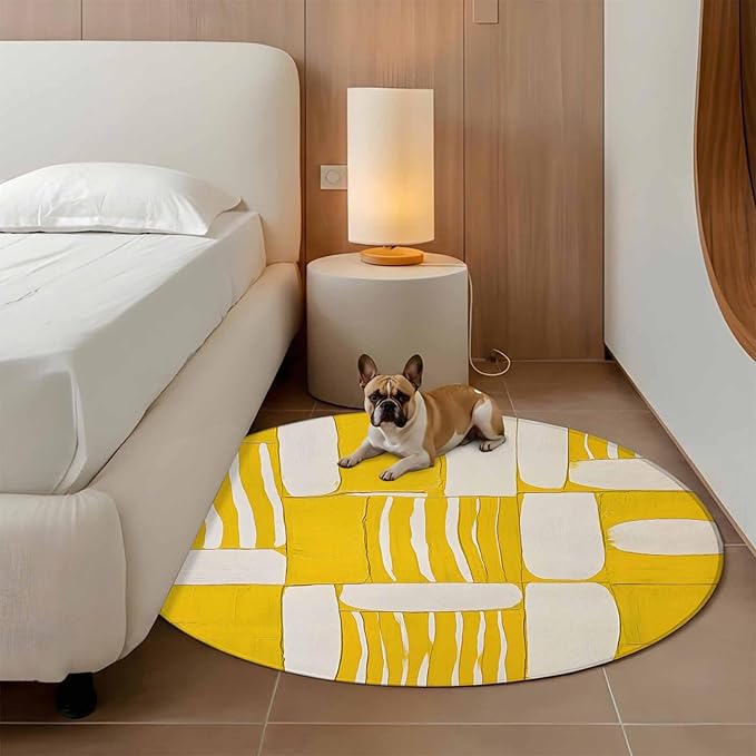 Impressionist Style Large Round Rug 7Ft, Yellow Abstract Blurred Color Circle Area Rugs Washable Non Slip Indoor Floor Mats Carpet for Living Room Bedroom Dining Room Home Decor