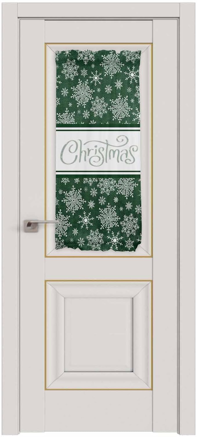 Christmas French Door Curtain Panel for Front Door, Different Dark Green Snowflakes Christmas Slidelight Door Curtains with Tieback Light Filtering Privacy Panels for Doorway Entryway 25"x 40"