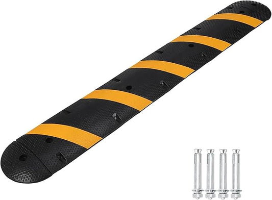 1 Pack 6FT Speed Bumps for Road, Heavy Duty 25,000 Lbs Capacity with 2 Channel Floor Cord Cover, 72" Parking Lot Speed Hump for Garage, Driveway, Warehouse - Includes Installation Parts, Black/Yellow