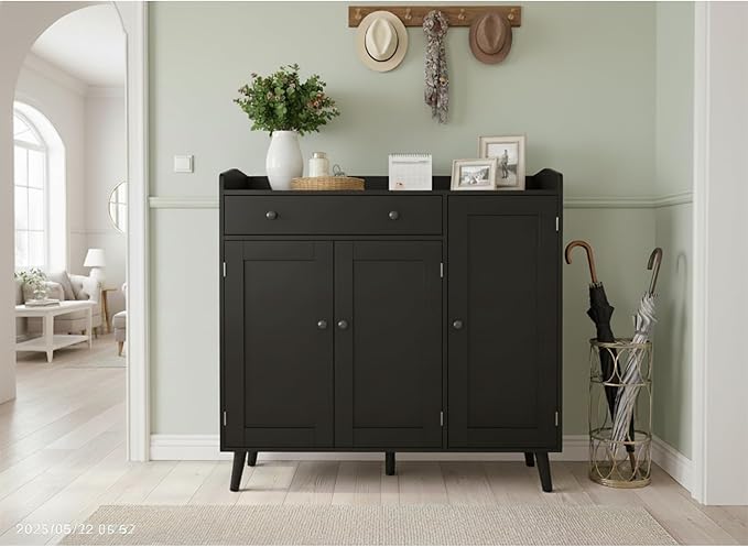 DIYART Black Large Shoe Cabinet fit up to Shoe Size 16, Shoe Storage Cabinet with 3 Doors and 1 Drawer, Wooden Shoe Organizer for entryway