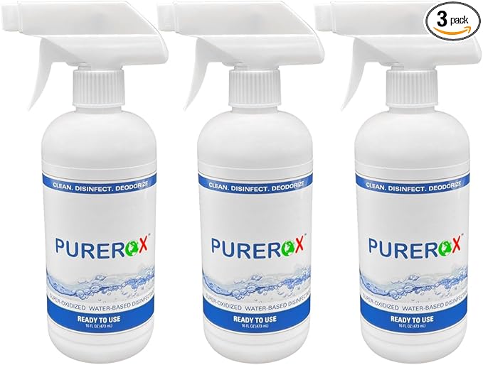 PUREROX disinfectant (16oz, 3pk) Eliminate 99.9999% bacteria, viruses norovirus, and bloodborne pathogens, and fungi Hypochlorous. No Rinse. Suitable for All Surfaces.