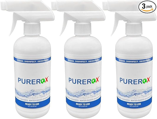 PUREROX disinfectant (16oz, 3pk) Eliminate 99.9999% bacteria, viruses norovirus, and bloodborne pathogens, and fungi Hypochlorous. No Rinse. Suitable for All Surfaces.