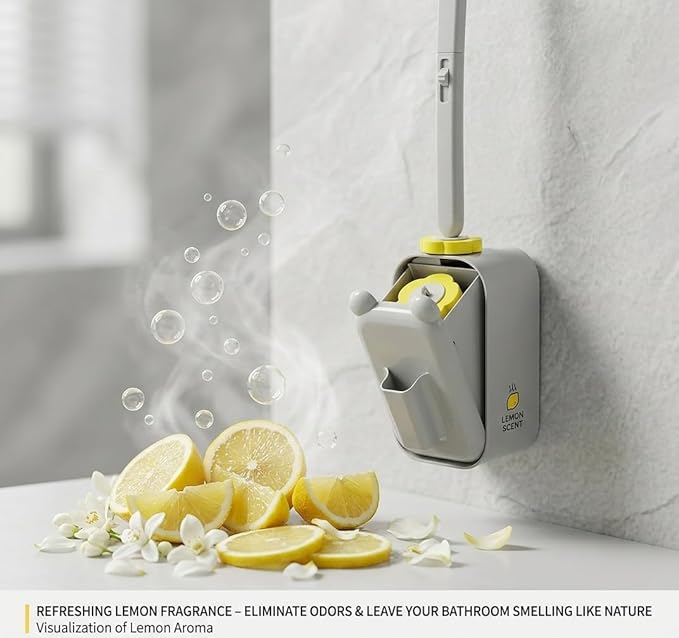 Disposable Toilet Brush and Holder Set, Upgraded Deep Cleaning Toilet Wand with 18 Lemon Scented 3-Layer Refills, Wall Mounted Toilet Bowl Scrubber Kit for Bathroom, Hotel, Apartment