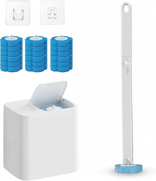 2026 New Disposable Toilet Brush, Disposable Toilet Cleaning System, Ocean/Lemon/Lavender 3 Aromatherapy, Includes Disposable Cleaning Stick, Storage Box and Scented Refill Tabs (White-Ocean*18)