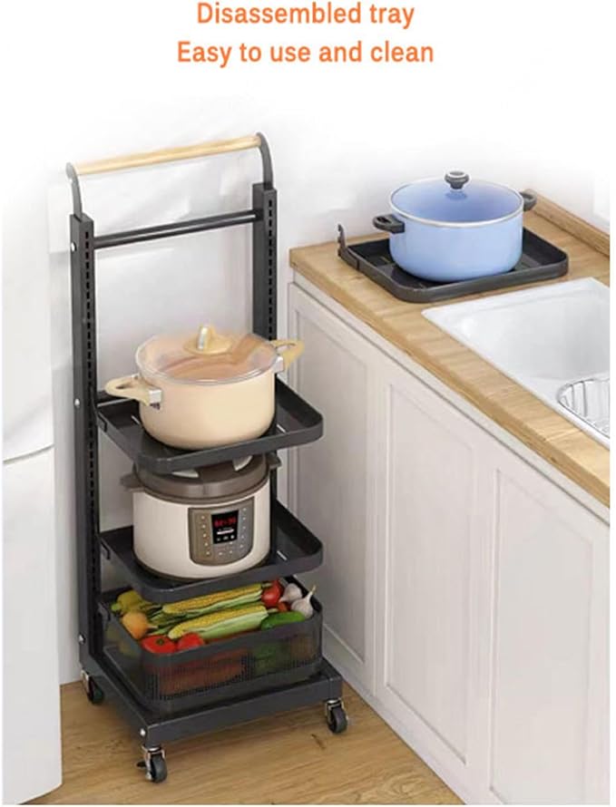3 Tier Saucepan Storage Shelf for Kitchen Counter Large Cupboard nizer for Microwave Black Space Saving Solution