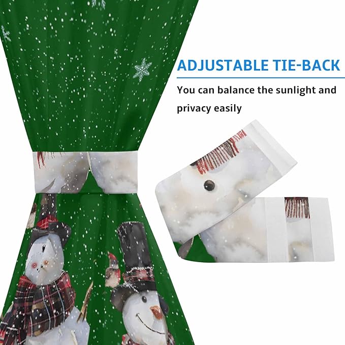 Christmas French Door Curtain Panel for Front Door, Xmas Top Hat Snowmen Cardinals Snowflake Dark Green Slidelight Door Curtains with Tieback Light Filtering Privacy Panels for Entryway 25"x 40"
