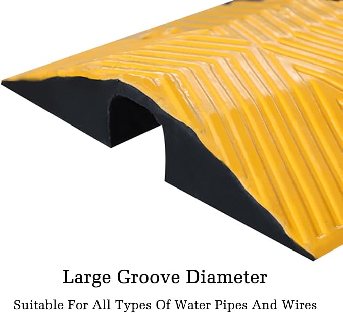 Rubber Speed Bumps with Cable Protectors Heavy Duty Modular Driveway Speed Ramp for Asphalt Concrete Traffic Lanes (100x35x6.5CM)