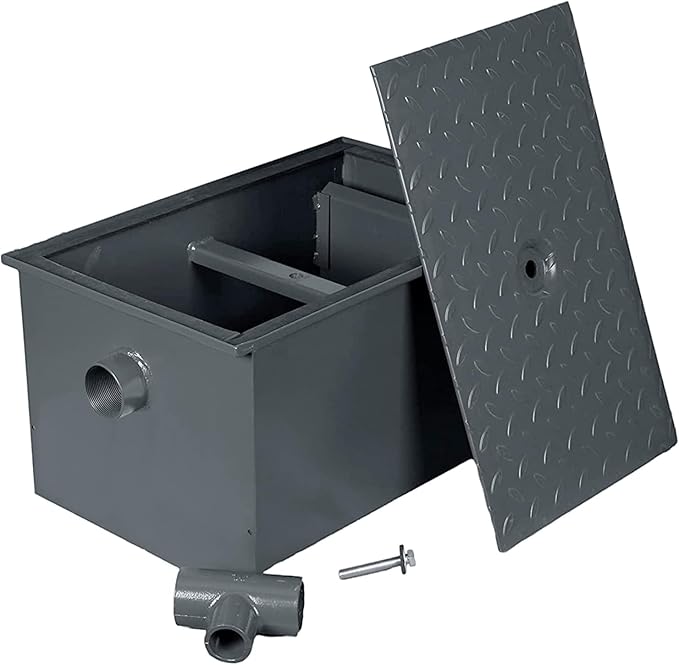 30 LB Carbon Steel Grease Trap Interceptor for Restaurant Under Sink Kitchen, Commercial Grease Interceptor for Dishwashers & Sinks, Oil Separator for Food Trucks, Cafes & Commercial Kitchens