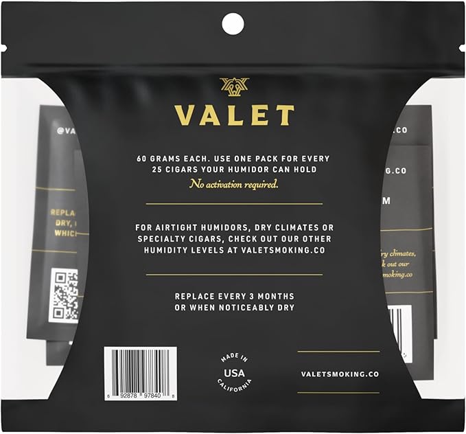Valet 72% Two-Way Humidity Packs for Wood Container, 4-Pack, 60g Each, Prevents Leaks and Controls Moisture with Natural Craft Paper Design, Resealable Bag