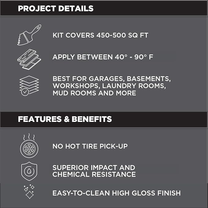 Rust-Oleum 293513 RockSolid Polycuramine Garage Floor Coating, 2.5 Car Kit, High Gloss Gray, 1 Count (Pack of 1)