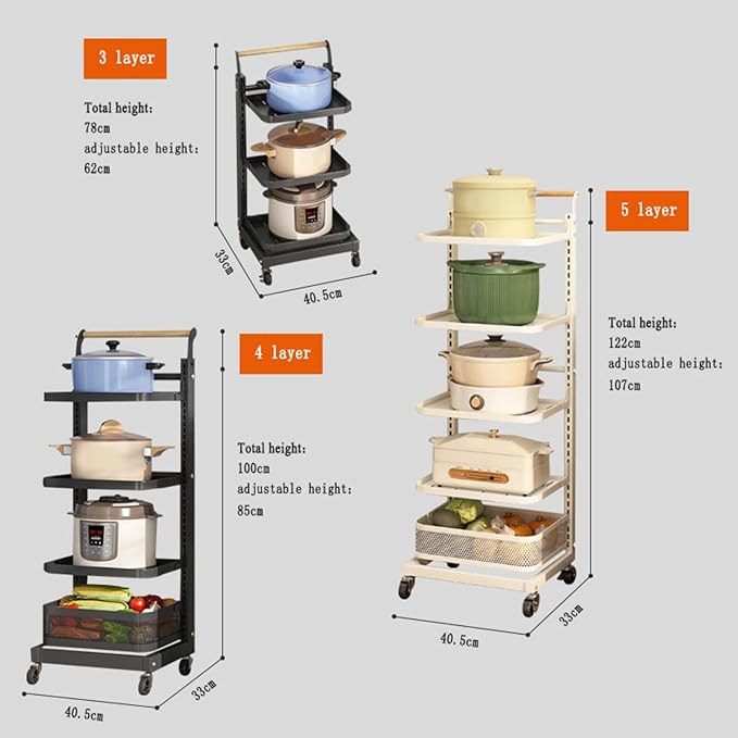 3 Tier Kitchen Storage Rack for Frying Pan Pot and Pan niser with Corner Microwave Shelf White 5 Boards 3 Baskets