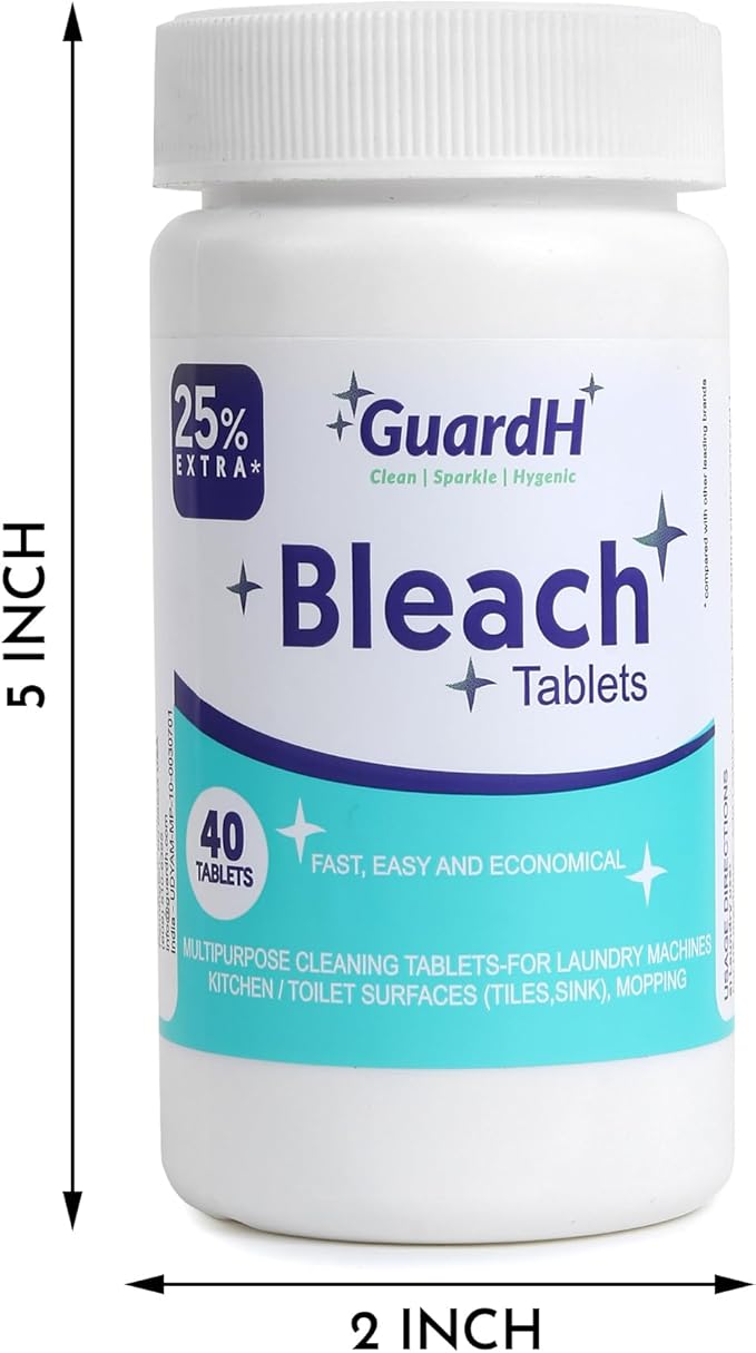 GuardH Bleach Tablets 40 Count – Multipurpose Cleaning Tablets for Laundry, Toilet Bowl, Bathroom Tile and Kitchen Surfaces – Liquid Bleach Alternative, Fast Dissolving Formula