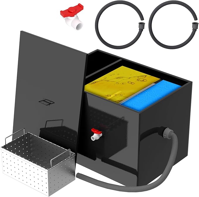 36 Lbs Commercial Grease Trap, 13 GPM Grease Trap, Grease Interceptor with Removable Mesh Filter, Under Sink Grease Trap for Oil-Water and Kitchen Waste Separator, Grease Trap for Commercial Kitchens