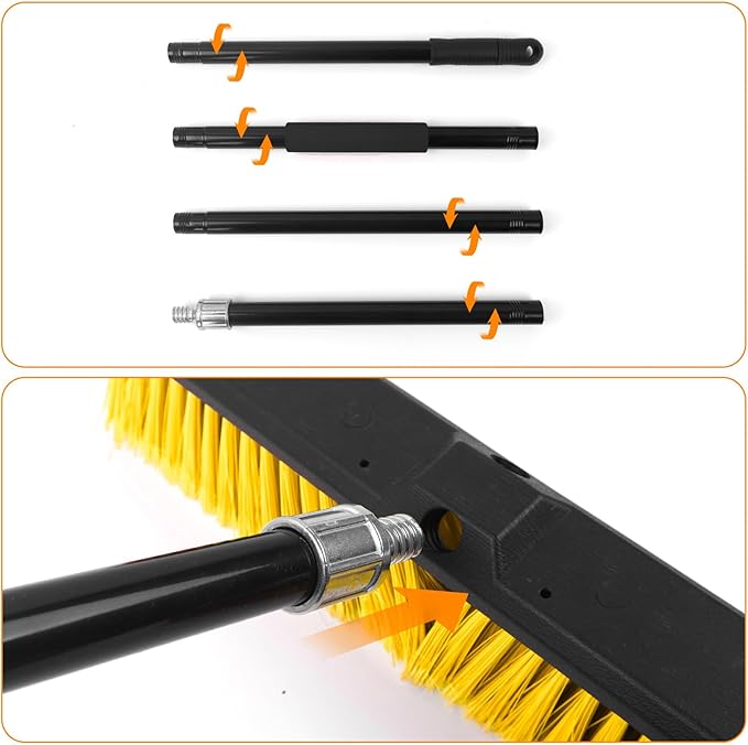 24 Inches Push Broom Outdoor，Commercial Broom Brush，Stiff Bristle Brush with 61.8 inches Long Handle for Patio Garage Deck Street Shop Warehouse Lawn Driveway -4 Pack