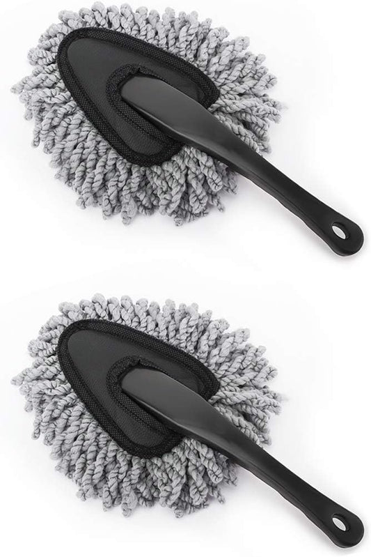 MoKo Car Duster, 2 Pack Super Soft Microfiber Dash Duster Detail Brush Set Interior Exterior Cleaning Dusting and Washing Tool for Car Motorcycle Automotive Dashboard Air Vents - Gray