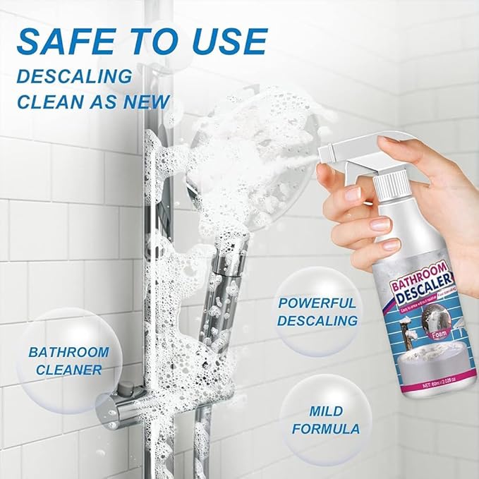 Bathroom Descaler Foam Cleaner, 2025 New Powerful Bathroom Descaler Foam Cleaner Spray, All Purpose Rinse Cleaning Foams for Shower Room, Glass, Sink, Toilet, Bathtub (1)