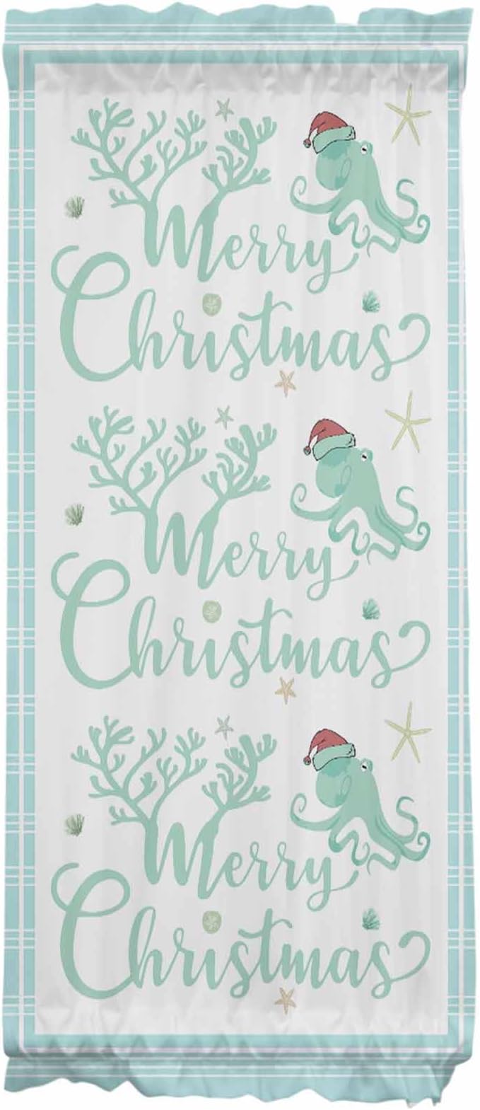 Christmas French Door Curtain Panel for Front Door, Light Blue Starfish Marine Life Merry Christmas Slidelight Door Curtains with Tieback Light Filtering Privacy Panels for Doorway Entryway 25"x 40"