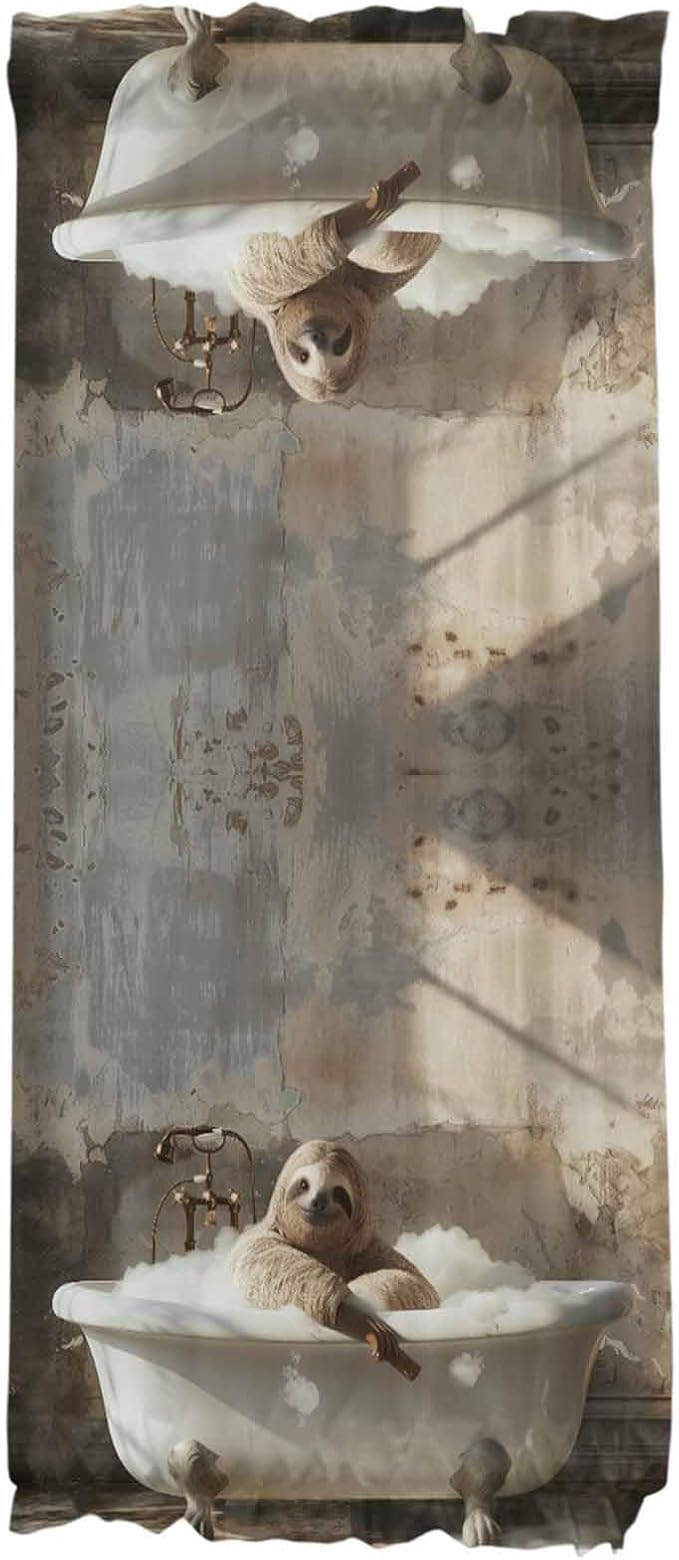 French Door Curtain Panel for Front Door, Vintage Oil Painting Bathing Sloth Bathtub Slidelight Door Curtains with Tieback Light Filtering Privacy Panels for Doorway Entryway 25"x 40"