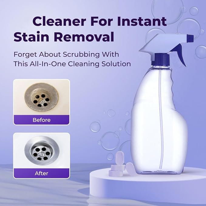 The All-In-One Multi Purpose Cleaning System - Cleaning Spray for Instant Stain Removal, With Concentrated Cleaning Tablets, for Home, Kitchen, Bathroom & More (1 Bottle+6 Pcs)