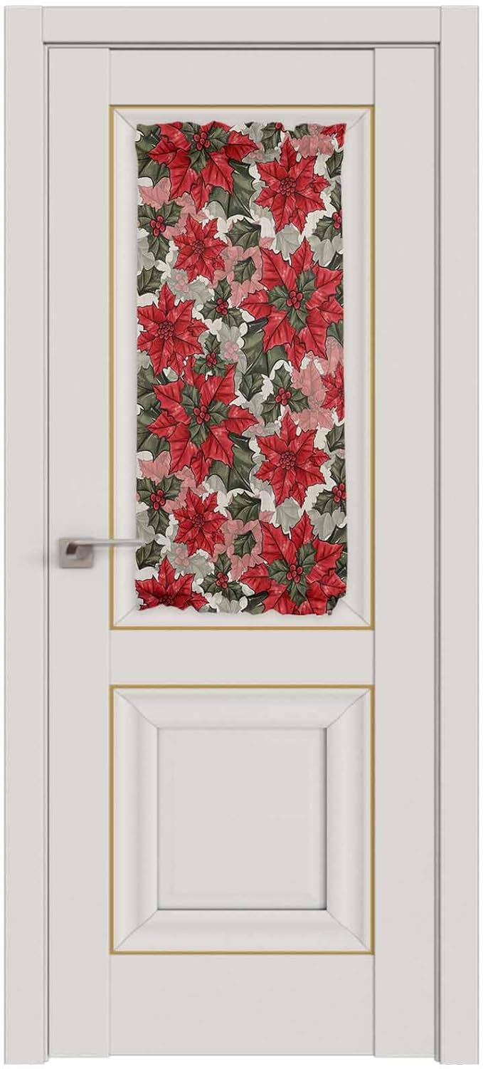 Christmas French Door Curtain Panel for Front Door, Vintage Xmas Poinsettia Floral Farmhouse Slidelight Door Curtains with Tieback Light Filtering Privacy Panels for Doorway Entryway 25"x 40"