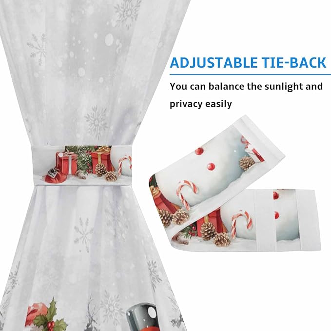 Christmas French Door Curtain Panel for Front Door, Christmas Gray Gradient Winter Falling Snow Snowman Slidelight Door Curtains with Tieback Light Filtering Privacy Panels for Entryway 25"x 40"