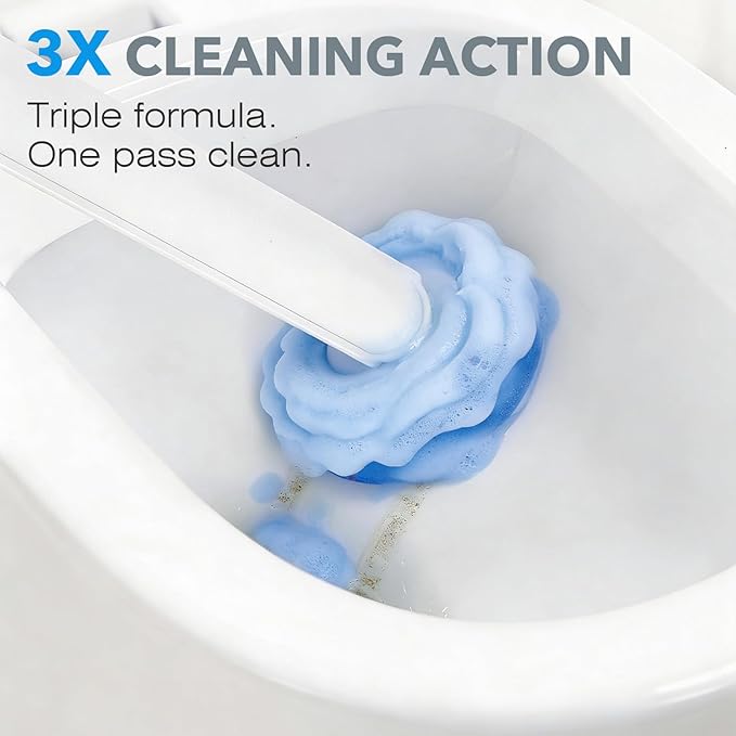 3-Pack Disposable Toilet Brush & Wand Kit, Wall-Mounted Auto-Closing Caddies with 90 Refills, Deep Cleaning System with Pre-Loaded Scrubber for Rust & Hard Water - Hand-Free Modern Design