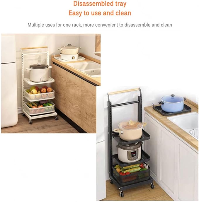 Under Cabinet Pan nizer Shelf Kitchen Counter Storage Rack with 3 Shelves and 1 Basket White