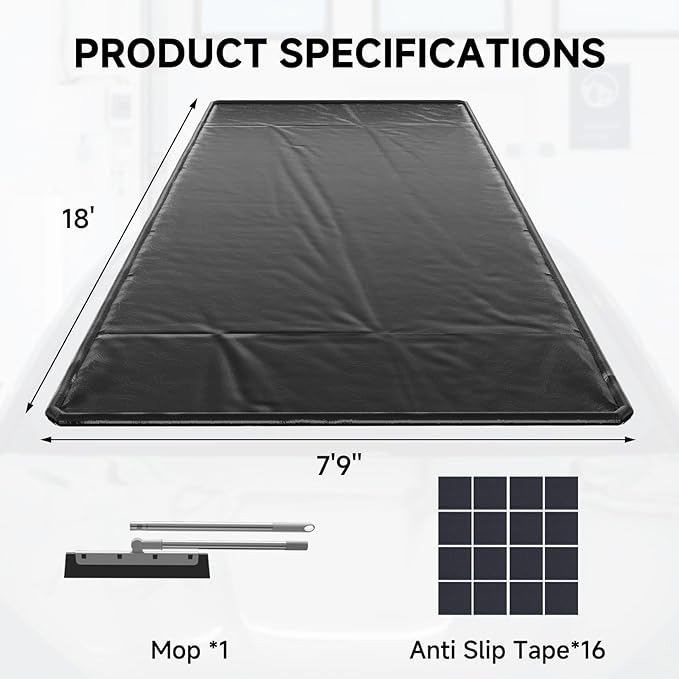 SUNYRISY 7'9" x 18' Containment Garage Floor Mat Under Car, Heavy Duty Waterproof Garage Carpet Floor Protection Non-Slip Parking Mat with Squeegee for Cars SUVs Trucks