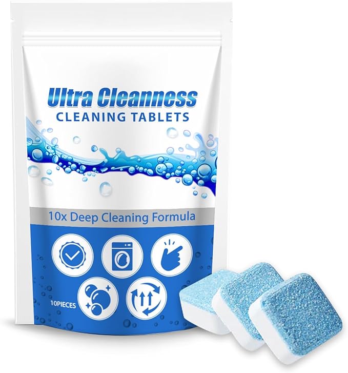Multi-Surface Cleaning Tablets with Sodium Bicarbonate & Salt, Fast-Dissolving Foaming Action for Kitchen & Bathroom, 10 Piece