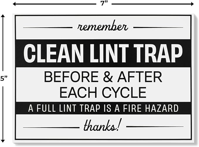 Clean Lint Trap Sign 5" x 7" | Durable Plastic Clean Laundry Sign with Peel and Stick Adhesive Backing | Rental and Airbnb Essentials for Hosts