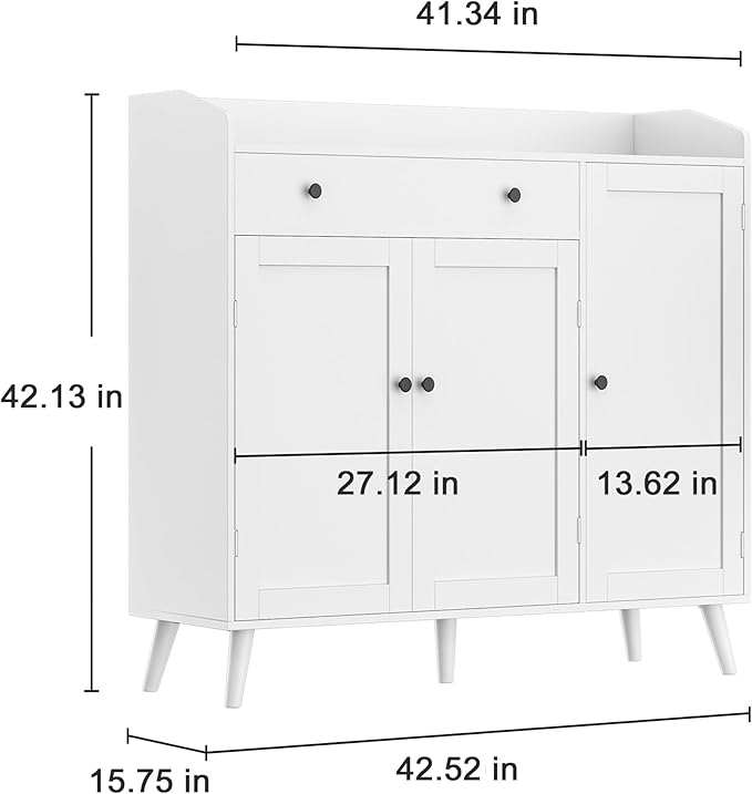 DIYART White Large Shoe Cabinet fit up to Shoe Size 16, Shoe Storage Cabinet with 3 Doors and 1 Drawer, Wooden Shoe Organizer for entryway