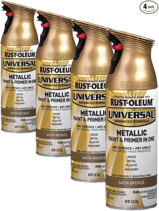 Rust-Oleum 314560 Universal All Surface Metallic Spray Paint, 11 oz, Satin Bronze (Pack of 4)