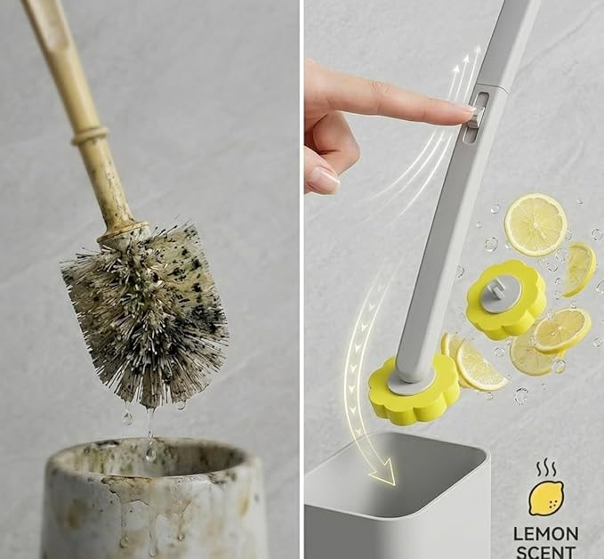 Disposable Toilet Brush and Holder Set, Upgraded Deep Cleaning Toilet Wand with 18 Lemon Scented 3-Layer Refills, Wall Mounted Toilet Bowl Scrubber Kit for Bathroom, Hotel, Apartment