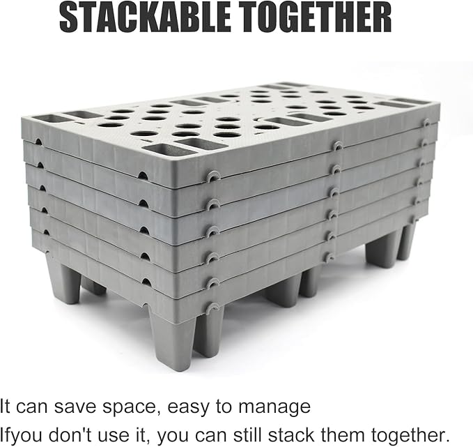 6pcs Gray Plastic Pallets, Lightweight Nestable Polyethylene Pallets, Moisture-Proof Floor Pallets, Mini Spliceable Plastic pallets for Basement Storage Kitchen Garages L 19.7" x W 11.8"x H 3.9"