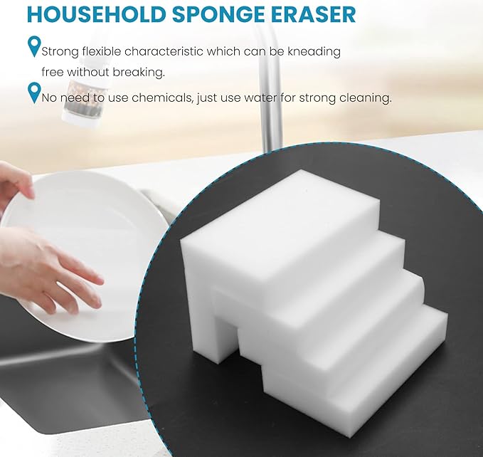 Magic Cleaning Sponges Eraser, Household Sponge Eraser Cleaner Foam Cleaning for Kitchen, Furniture, Car, Leathe (50 Pack)