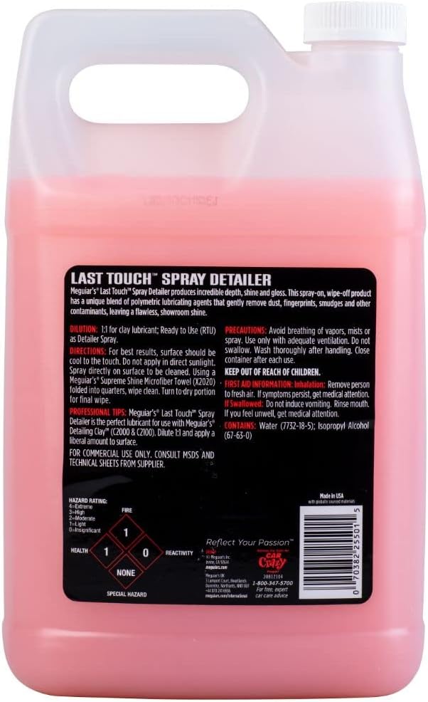 Meguiar's D15501 Last Touch Spray Detailer,Great for Use as Clay Lubricant,creates a Showroom Shine,Removes Dust,Smudges,Fingerprints & More,Versatile Use and Enhances Protection,1 Gallon,(Pack of 2)