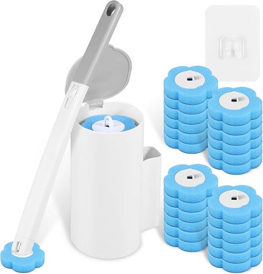 Disposable Toilet Brush Refills, Wall Mount Toilet Bowl Brush, Toilet Wand Refills with Extended Handle Cleaning Set, 360° Cleaning Toilet Brush Grip Suitable for Bathrooms (Only 36 Refills)