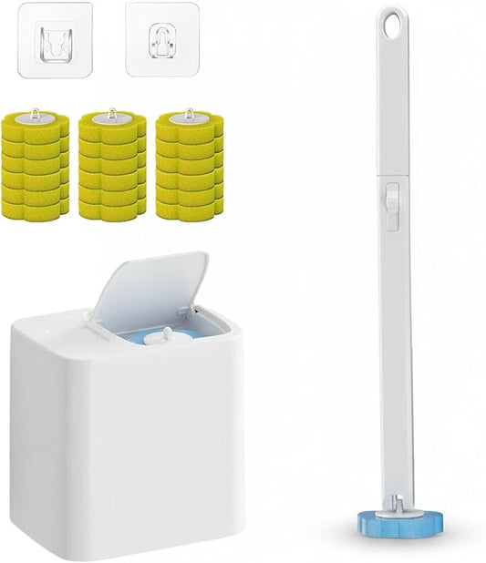 2026 New Disposable Toilet Brush, Disposable Toilet Cleaning System, Ocean/Lemon/Lavender 3 Aromatherapy, Includes Disposable Cleaning Stick, Storage Box and Scented Refill Tabs (White-Lemon*18)