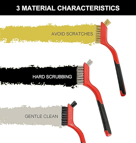 Rust Remover 3 Pack Small Wire Brush, Brass Wire Brushes for Cleaning, Rust Remover Tool for Metal (Brass, Steel, Nylon)