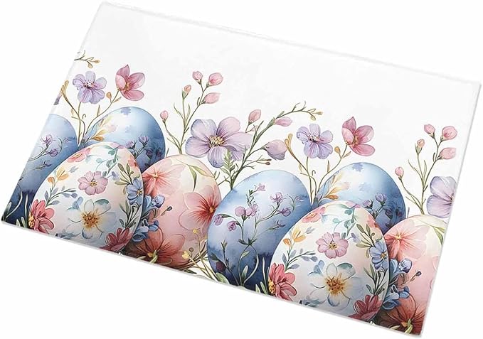 Bathroom Rug Easter Eggs Flower Absorbent Non Slip Bath for Shower Spring Floral Blue Pink Purple Soft Low Profile Doormat 16x24 Inch