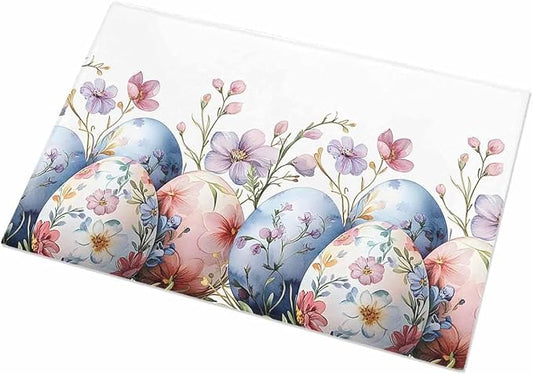 Bathroom Rug Easter Eggs Flower Absorbent Non Slip Bath for Shower Spring Floral Blue Pink Purple Soft Low Profile Doormat 18x30 Inch