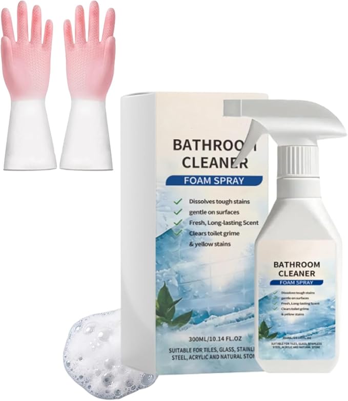 Bathroom Descaler Foam Cleaner Spray, Foaming Bathroom Cleaner for Limescale Remover, Hard Water Stain & Soap Scum Remover, Multi Surface Bathroom Cleaner for Shower,Glass Door, Sink & Faucet ﻿ (1pcs)