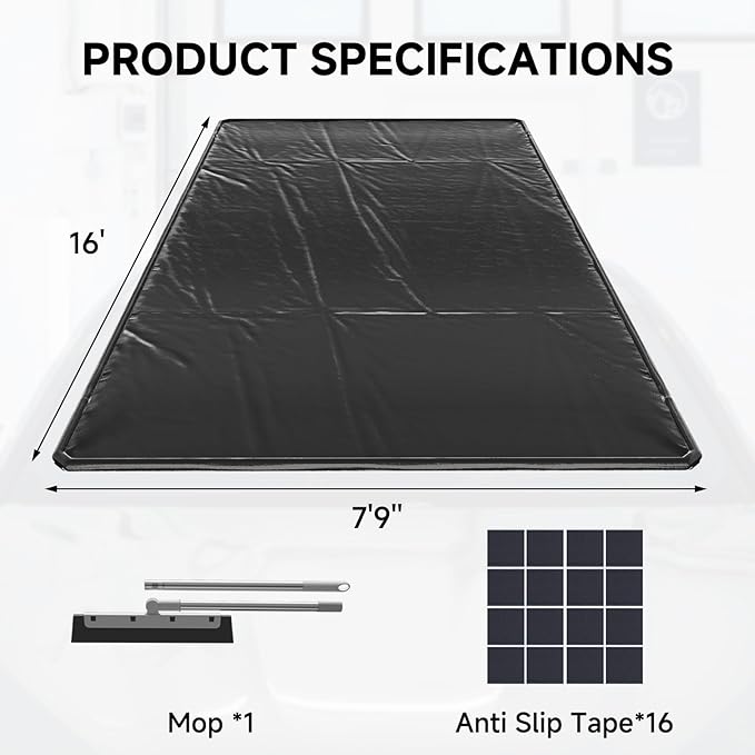 SUNYRISY 7'9" x 16' Containment Garage Floor Mat Under Car, Heavy Duty Waterproof Garage Carpet Floor Protection Non-Slip Parking Mat with Squeegee for Cars SUVs Trucks