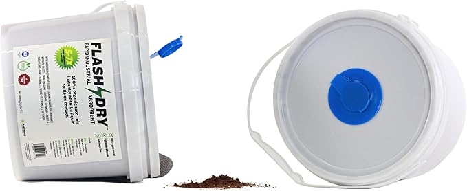 FlashDry Super Spill Absorbent, 5L Bucket with Dispenser Lid, 100% Organic Coco Coir, Landfill Safe, OSHA Approved, Ideal for Absorbing Oil, Paint, Grease in Garages Kitchens Janitor Kits, Pack of 12