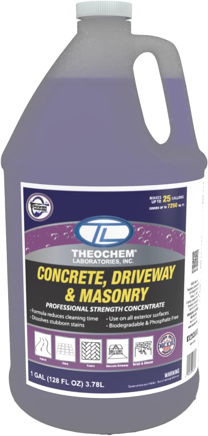 Concrete, Driveway & Masonry Cleaner for Pressure Washers Removes Oil, Grease & Dirt from Brick, Patios & Pavers Concentrate Makes up to 25 Gallons, up to 7250 Square Feet (1 Gallon)