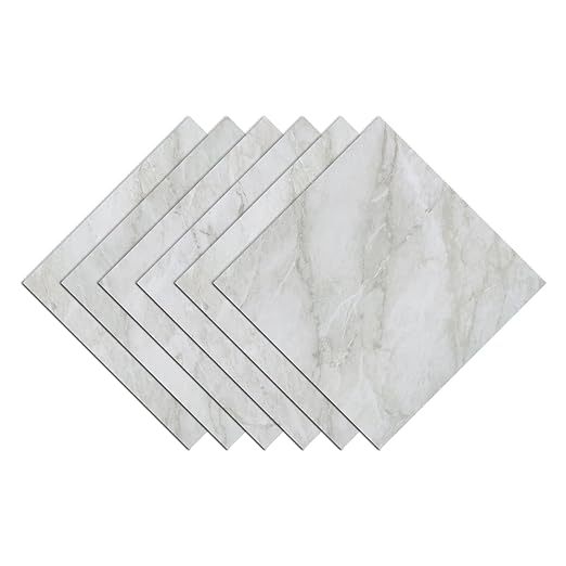 Wallercity Shiny Gray/White Marble Peel and Stick Floor Tile 12" x 12" Kitchen Bathroom Waterproof Vinyl Flooring Tiles Stick on Floor Tiles for Bedrooms Basement Linoleum Flooring Sheet Panels 6PCS