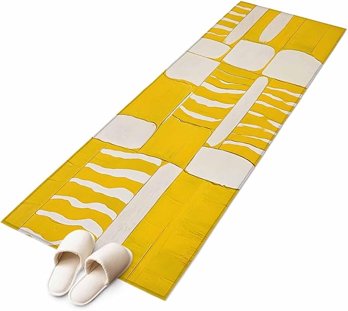 Impressionist Style Runner Rug 2'x6', Yellow Abstract Blurred Color Hallway Runner Rugs Washable Non-Slip Bedside Floor Mats Carpet for Kitchen Bedroom Laundry Room Bathroom