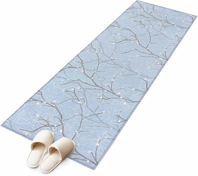 Blue Tree Branch Runner Rug 2'x6', Retro Classic Art Blue Tree Branches Flower Hallway Runner Rugs Washable Non-Slip Bedside Floor Mats Carpet for Kitchen Bedroom Laundry Room Bathroom