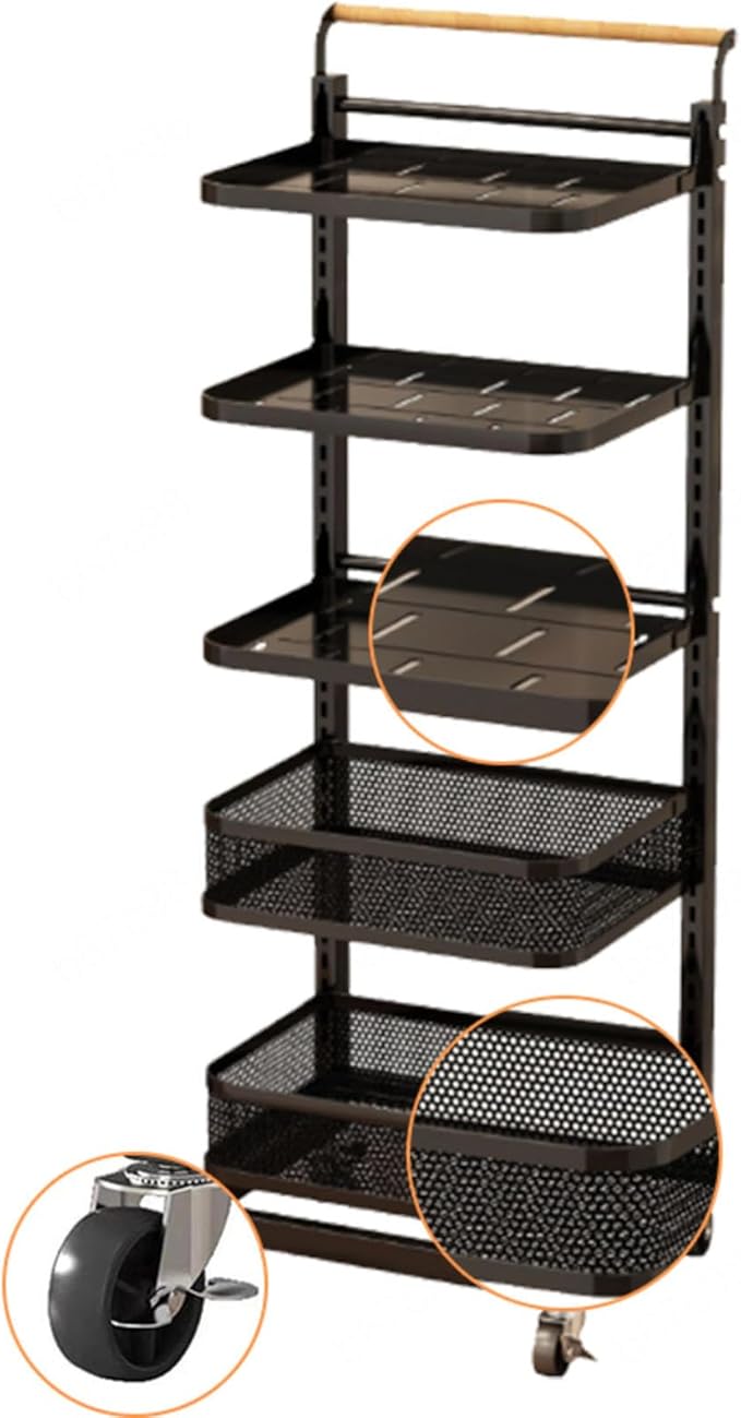Kitchen Pan Storage Stand on Wheels with 3 Tiers for Microwave and Pots Free Standing Black and White Shelves for nizing Pantry and Cooking Supplies