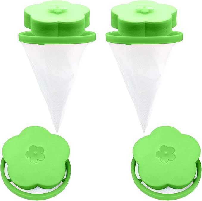 NEIJIANG Lint Catcher for Laundry,Pet Hair Remover for Laundry,Washing Machine Floating Lint Mesh Bag,Reusable Household Hair Filter Washer Lint Trap Net Pouch 4 Pieces (Green)